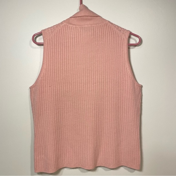 Amanda Smith Light Pink Cable Knit Turtleneck Sleeveless Top Medium - Picture 3 of 3